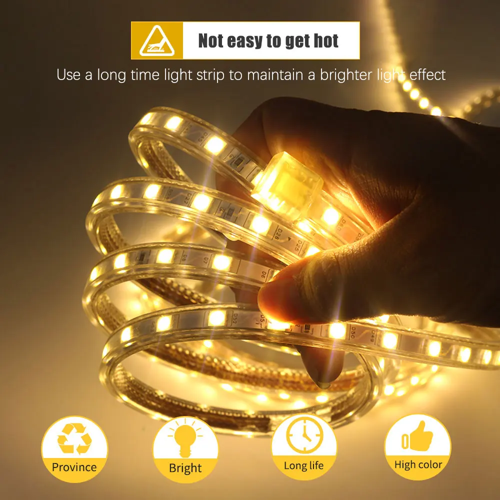 Светодиодная лента IP67 водонепроницаемая SMD 5050 AC220V Светодиодная лента гибкий светильник EU power Plug 60 Светодиодный s/m 1 м 2 м 3 м 5 м 10 м 15 м внутренний уличный светодиодный