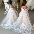 Детское свадебное платье для девочек  длинное кружевное принцессы