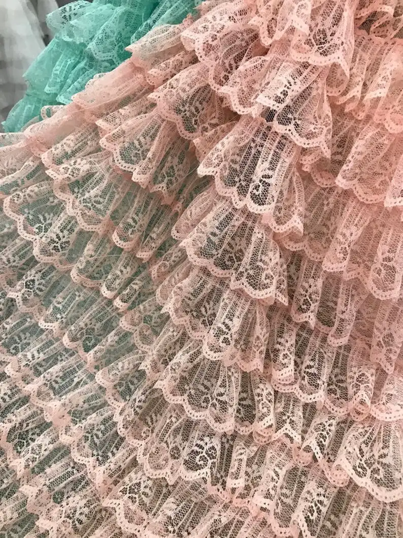 Peach Pink 1 ярд цвета слоновой кости белый/мятно-зеленый/персиковый розовый гофрированная кружевная ткань многослойная марлевая кружевная волнистая окантовка плиссированная ткань для пачки - Цвет: Peach Pink