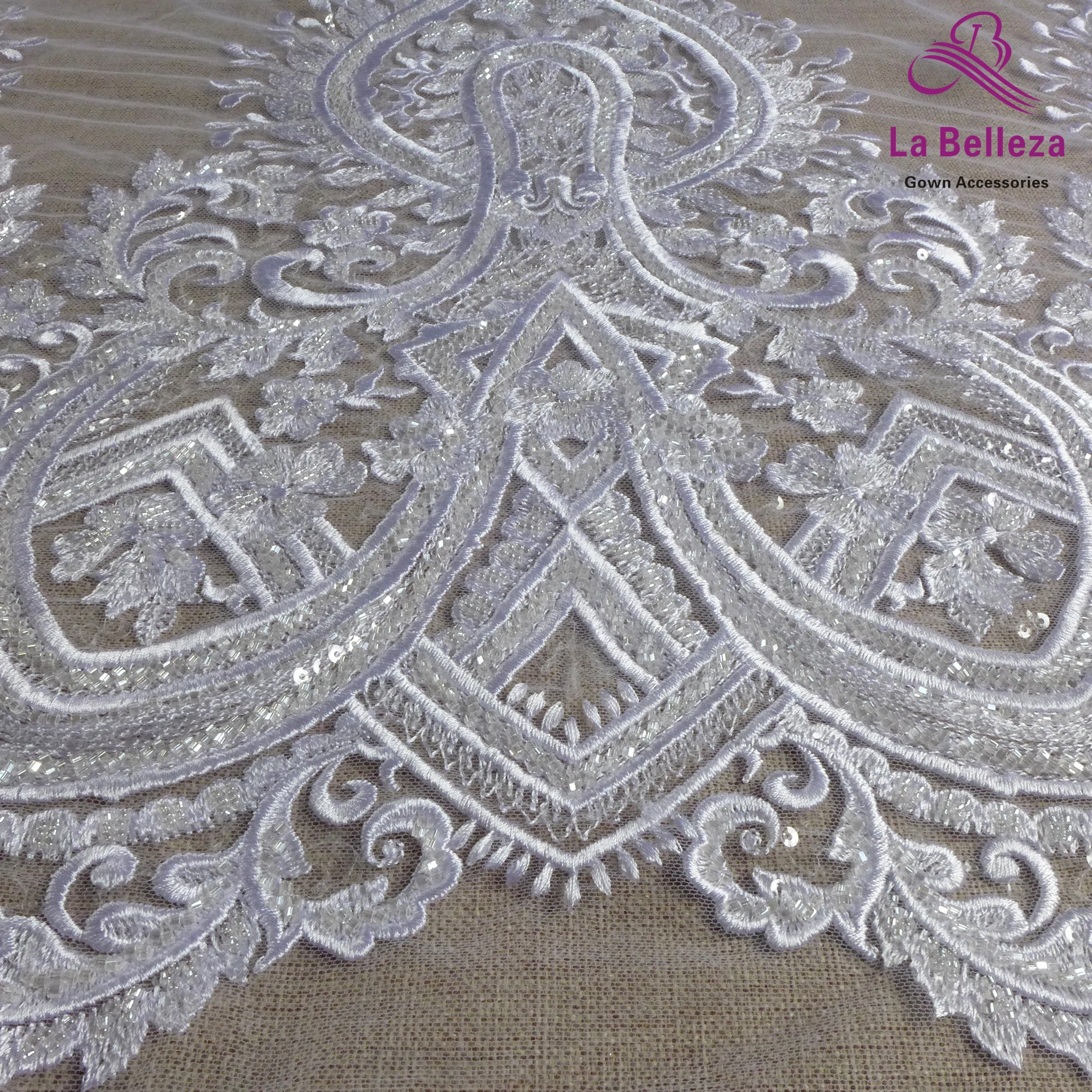 1 ярд белая модная кружевная ткань с бисером и вышивкой французская Тюлевая для