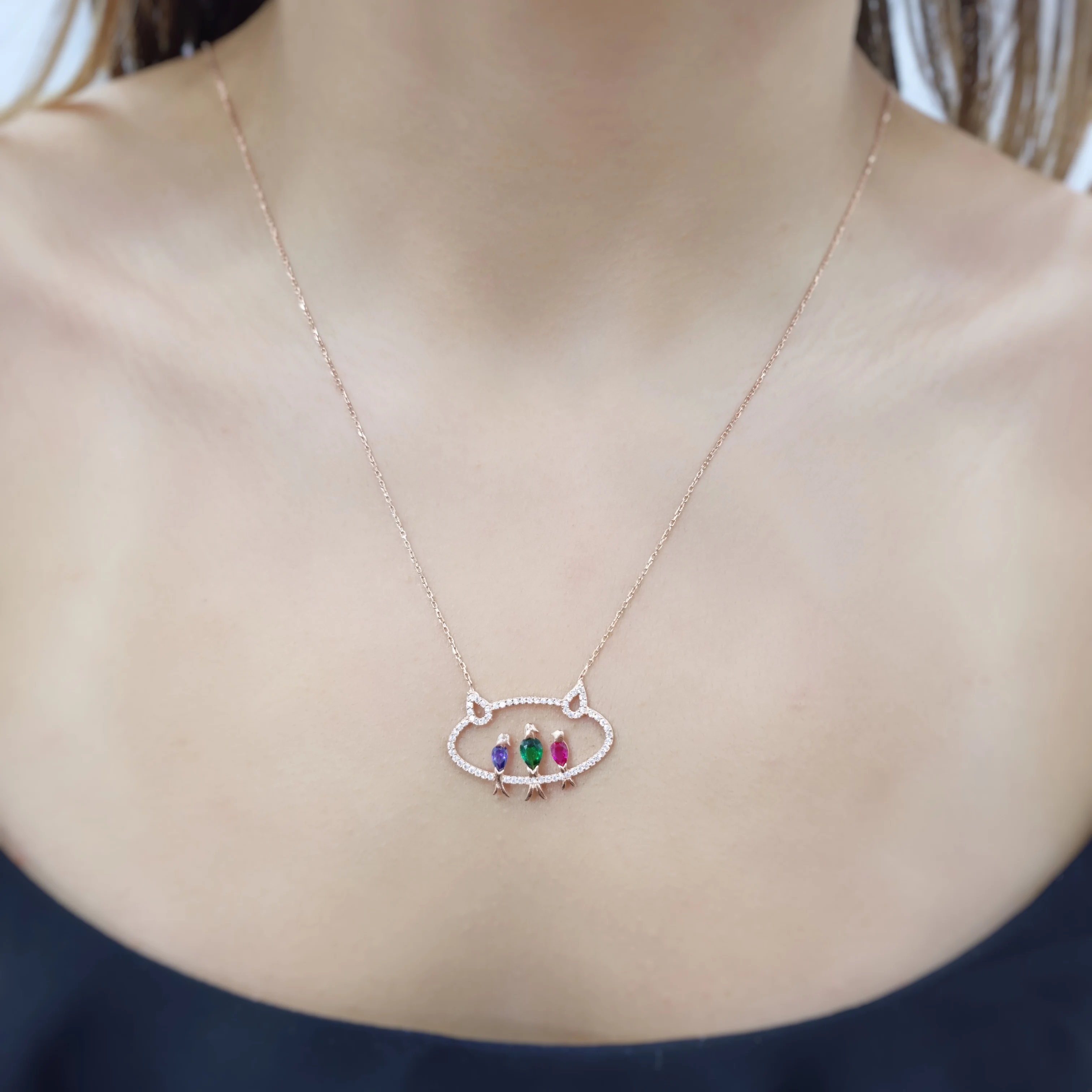 

3 Birds 925 Sterling Silver, Gold, Rose Plated Necklace For Women Girls Handmade Fashion Jewelry Elegant Minimalist