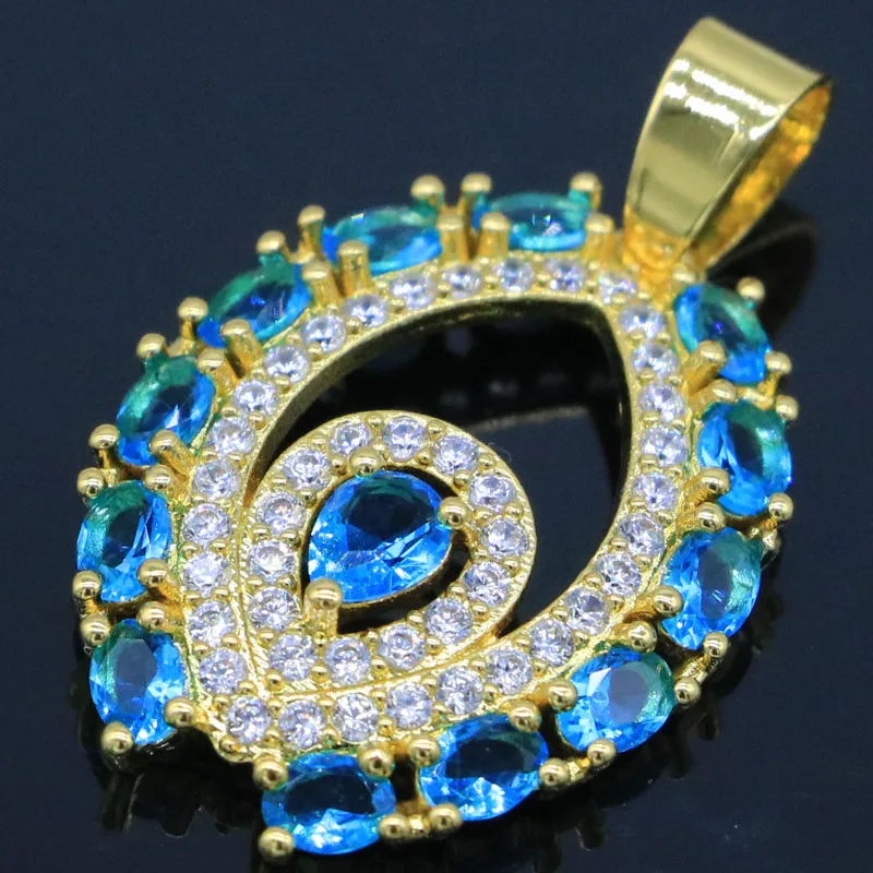 43x20mm Fancy 8.8g Created Swiss Blue Topaz For Women Daily Wear 14K Gold Silver Pendant Earrings | Украшения и аксессуары