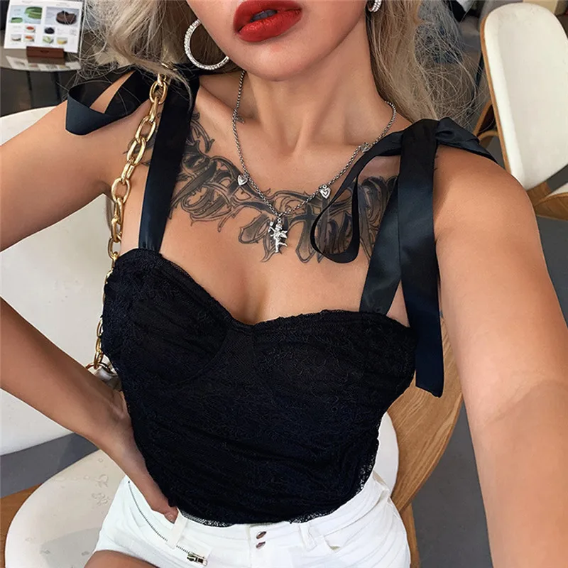 

Женский уличный топ-труба Musuos, повседневный пикантный жилет на бретельках, с цветочным кружевом, с открытой спиной, укороченные майки с лямк...