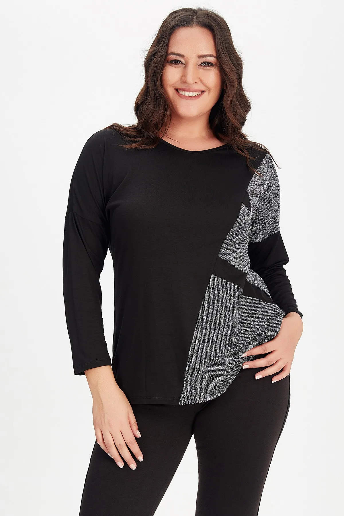 

New Season Fashion Plus Size Long Sleeve Sim Detailed Blouse Natural Viscose Soft Elastic Fabric
