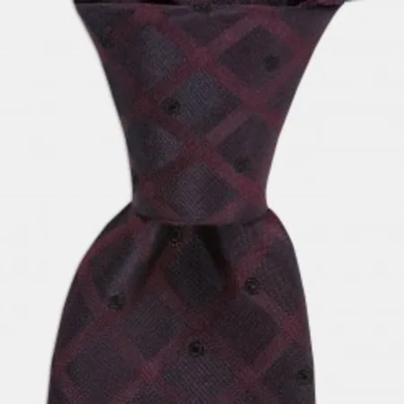 

Black Square pattern burgundy silk tie 67828136