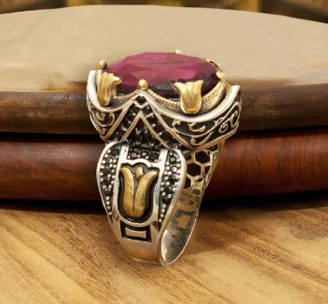 Serie Sultan-anello in argento speciale Desing anello con rubino moda jaiwelery fatto a mano di qualità Premium turca