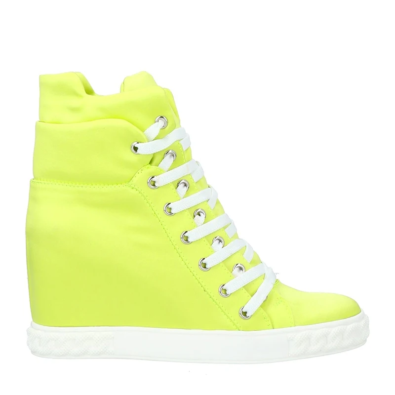 

Luxury Round Toe Inner Heel Boots 2022 Women Spring Ankle Fluorescent Green Lace up Wedge Boots Ladies High Heel Casual Shoes