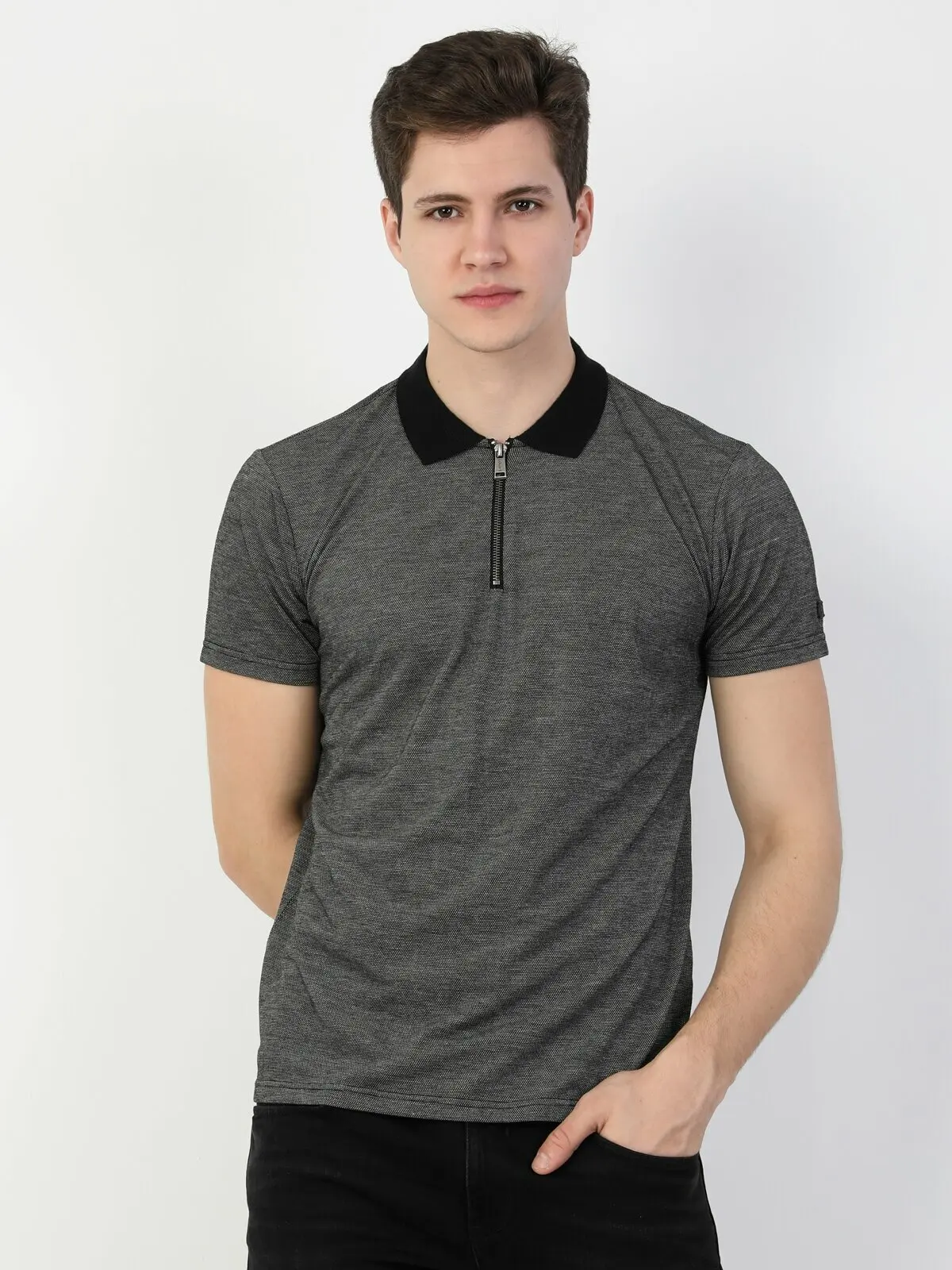 

Мужская футболка поло с коротким рукавом Colins, серая футболка поло с коротким рукавом, CL1046913