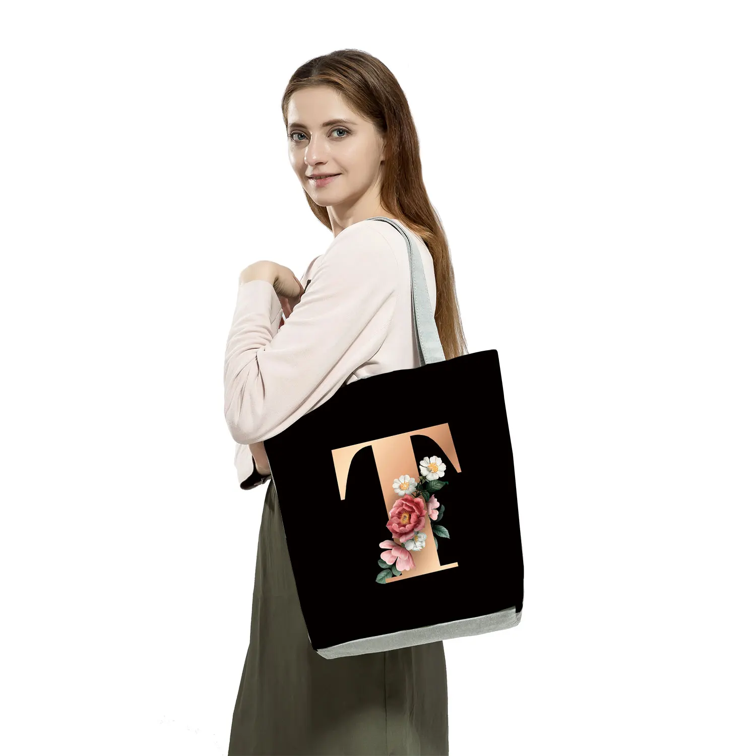 Ladies Shopping Bag All-match Letter Series Handbag Foldable Reusable Cloth Shopper Harajuku Style Bag Student Canvas Tote Bags