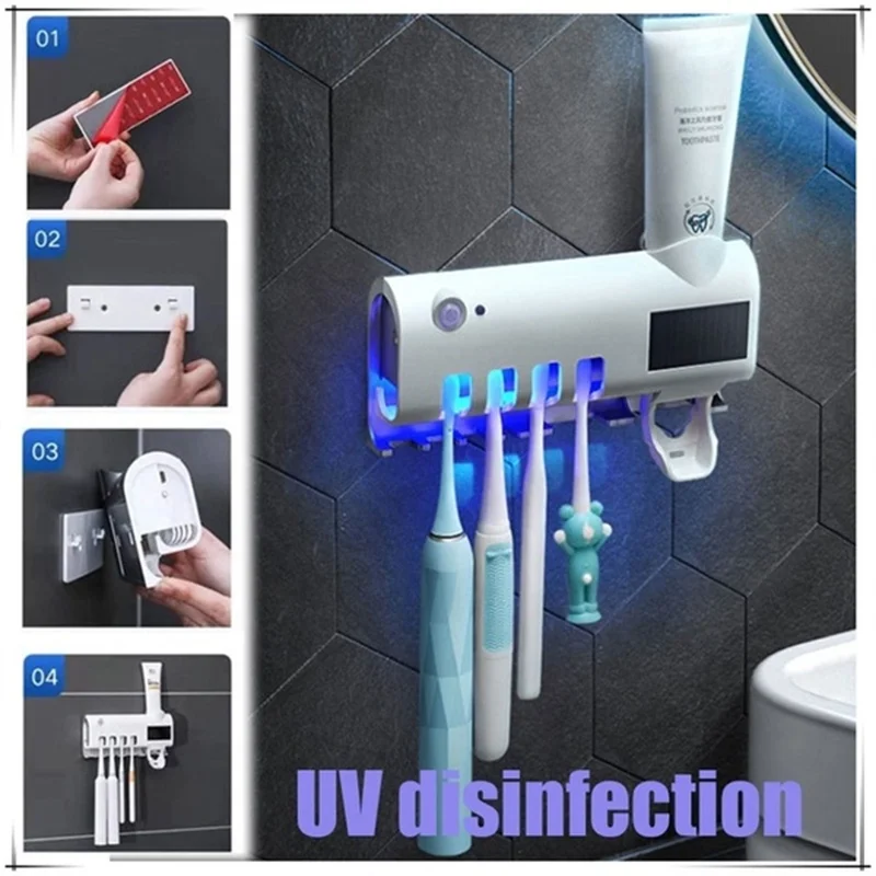 

Solar Energy UV Toothbrush Holder Wall Toothbrush Sterilizer Automatic Toothpaste Dispenser Squeezers Bathroom Accessories