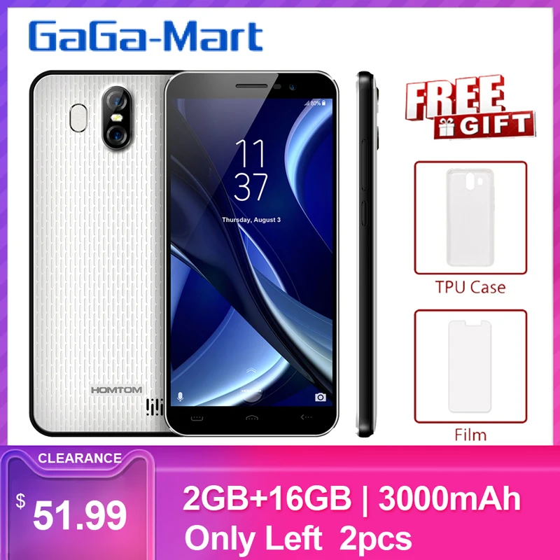 HOMTOM S16 телефон 5,5 дюймов 2 Гб ОЗУ 16 Гб ПЗУ задняя камера 13 МП+ фронтальная камера 8 Мп 18:9 четырехъядерный смартфон MTK6580 3000 мАч