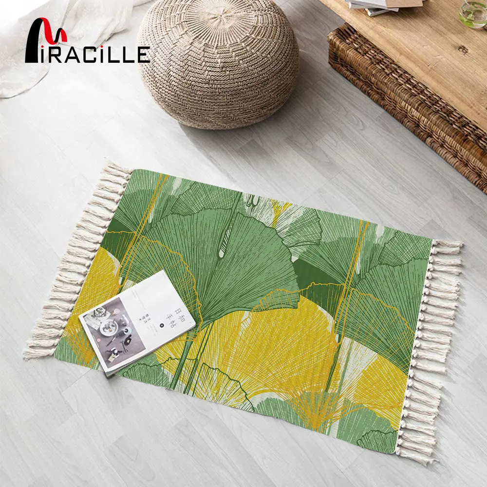 Плетеные коврики Miracille Rectang с кисточками хлопковый льняной напольный коврик