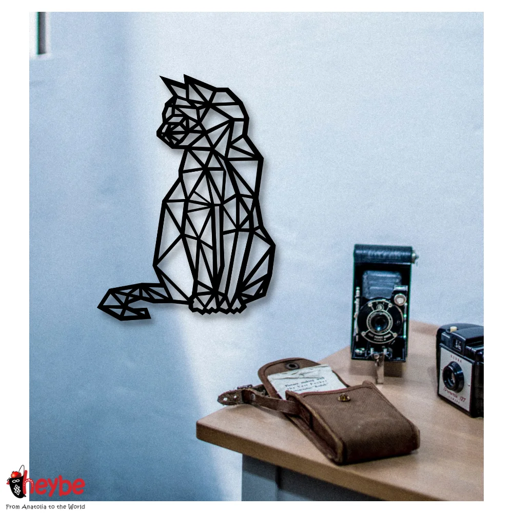 Дерево Украшение Стены Кот Черный Цвет Лазерная Резка Современная Природа