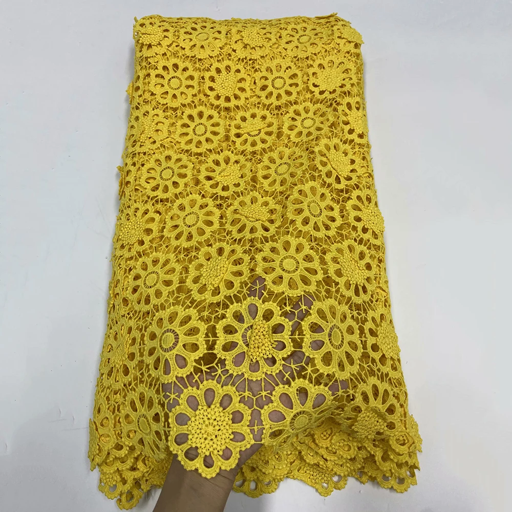 Желтая африканская кружевная ткань с цветочной вышивкой 3D высококачественные