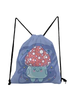 cartoon cute mushroom printed backpack child mini drawstring bag teenager bookbag blue shoe storage bag soft back bag gym pouch