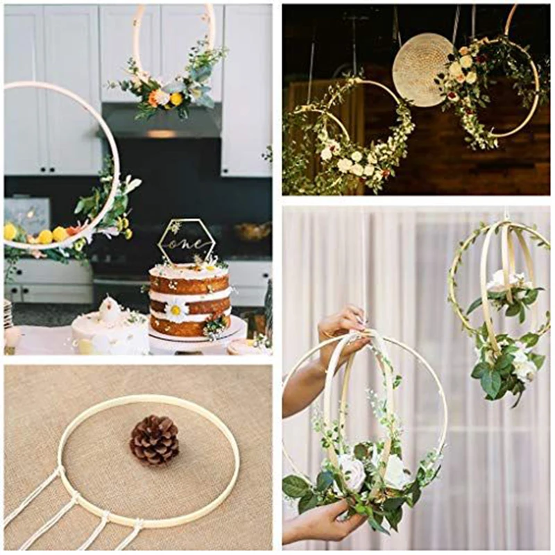 

10-23cm LED Dream Catcher Ring Round Wooden Bamboo Hoop DIY Craft Cross Stitch Hanging Flower Wedding Birthday Party Home Decor