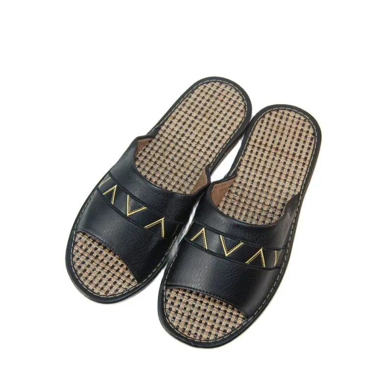 Шлепанцы мужские домашние из эко-кожи со стелькой льна и бамбука тапочки обувь