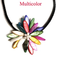 18 inches 10x30mm multicolor natural mother of pearl shell leather cord necklace