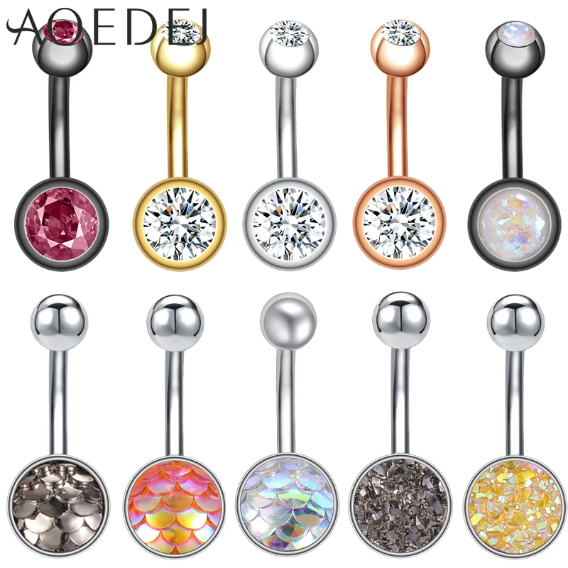 

AOEDEJ 14g Opal Crystal Belly Button Rings for Women Surgical Steel Navel Piercing Ombligo Ball Nombril Body Jewelry Piercings