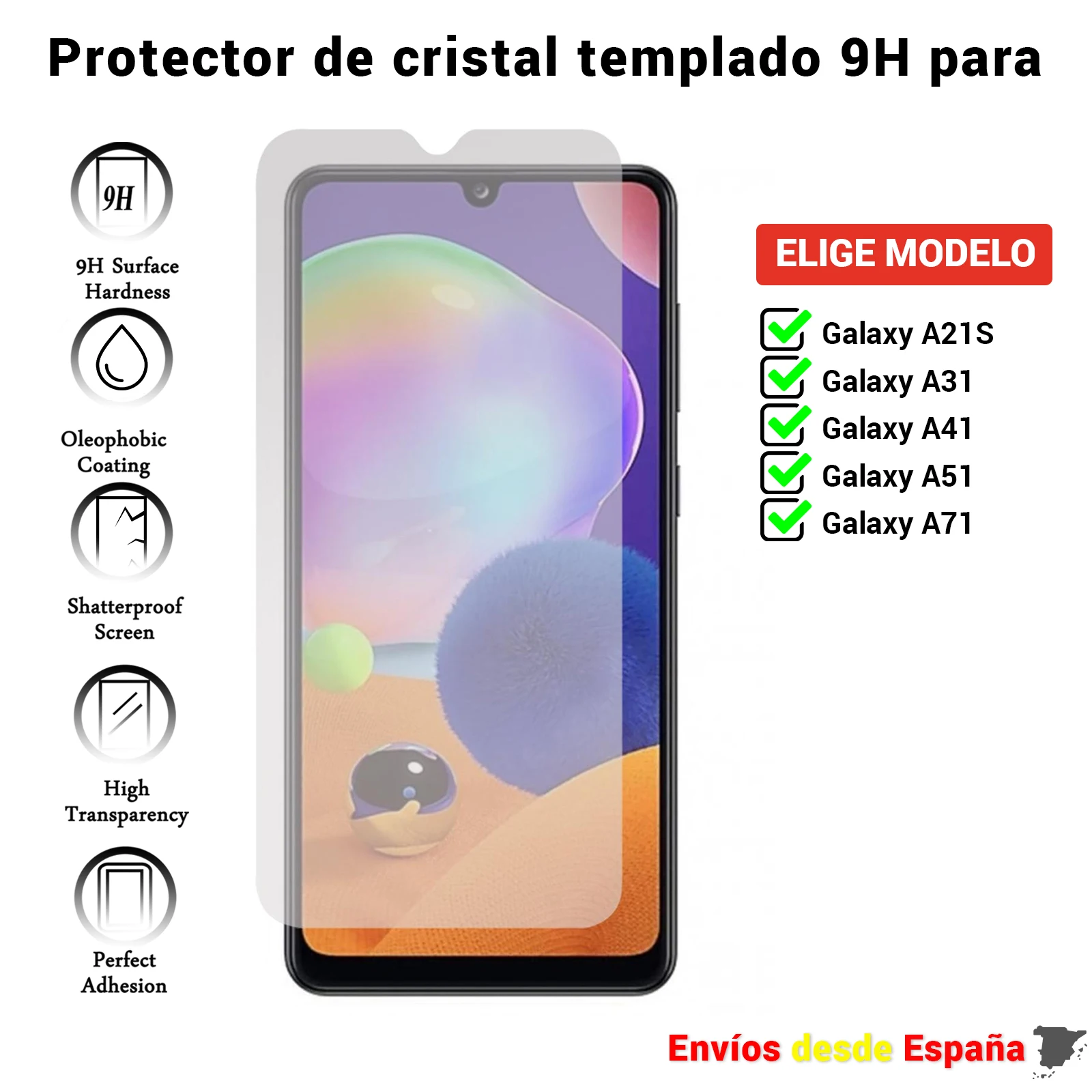 Защитная пленка для Samsung Galaxy A21S A31 A41 A51 A71. Прозрачное закаленное стекло мобильного