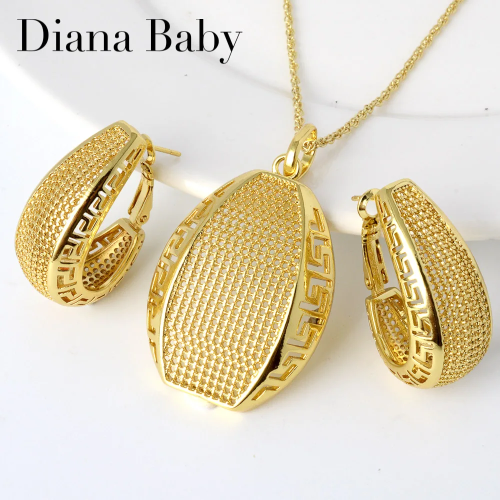 

Diana Baby Jewelry Set Copper Gold Plated Earrings Pendent Necklace For Women Hot Selling Wedding Party Gift Classic Trendy