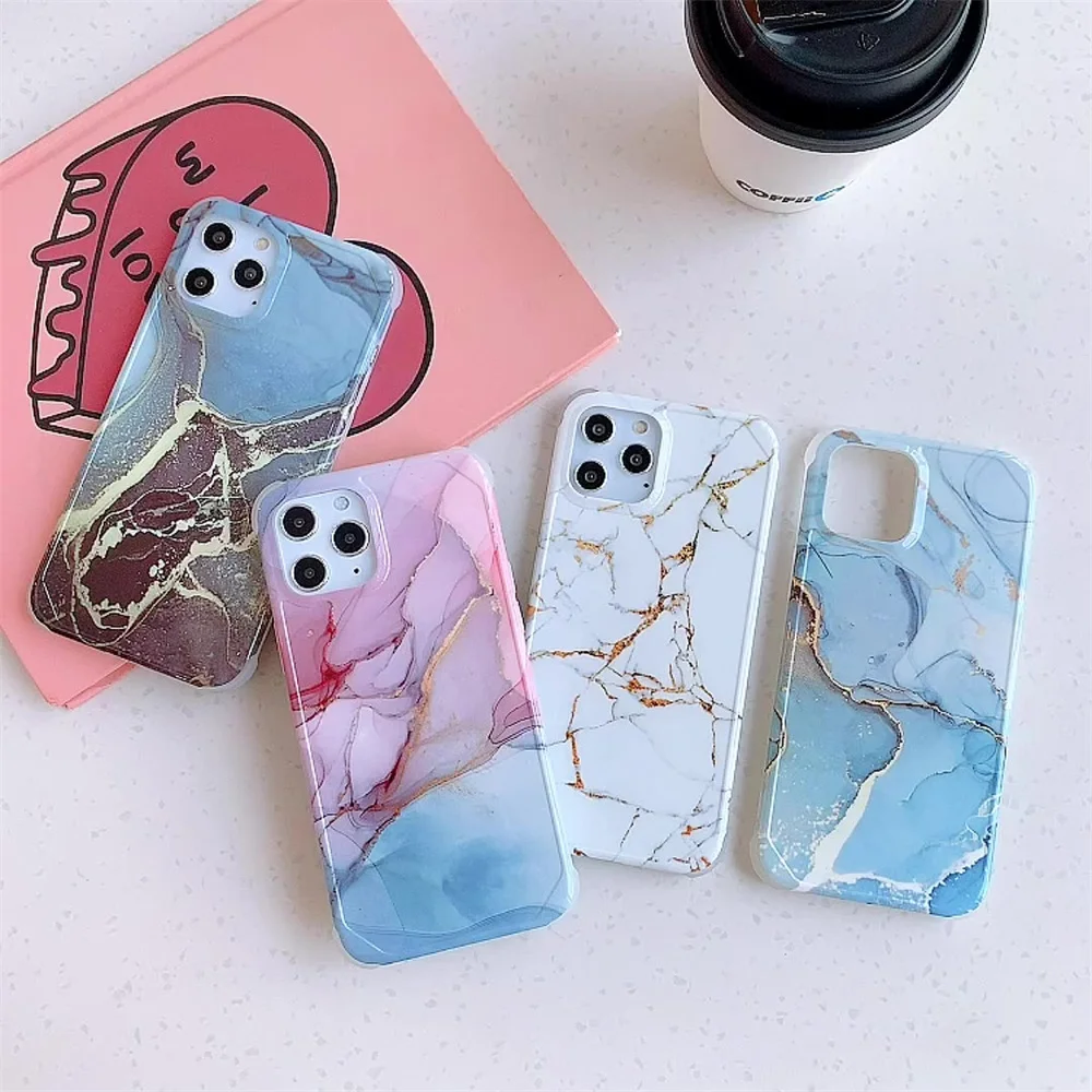

Marble Phone Case For iPhone 12 Pro Max 11 13 Pro X XR XS Max 7 8 Plus SE 2020 Fashion Marble Stone Soft IMD Cover