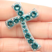 48x32mm classic long cross 8 2g blue aquamarine pink kunzite wedding womans silver pendant