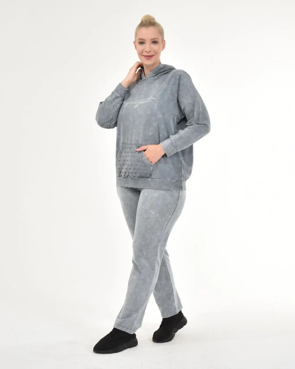 Diaves Women Plus Size Autumn-Winter Fashion Hooded Sweatshirt and Pants 2 Pieces Casual Tracksuit Sets Turkish Quality