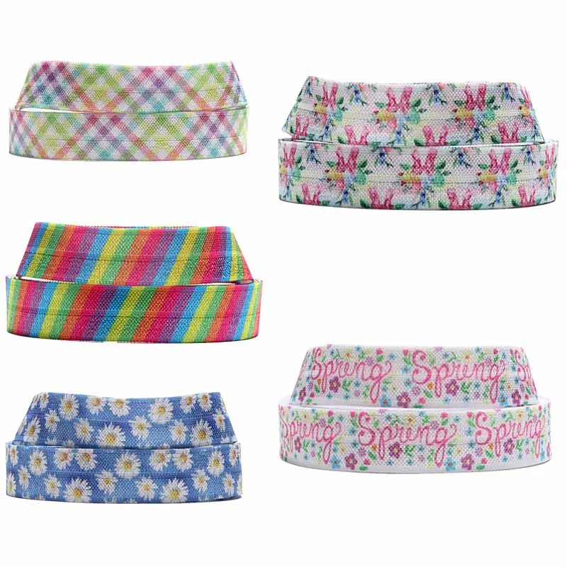

Hot sale 5/8" 15mm flower and ombre plaid Spring elastic foe