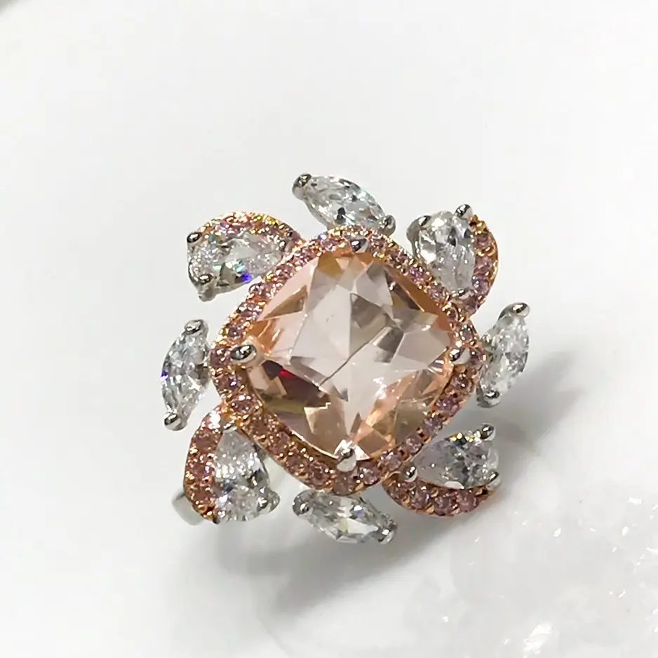 

Серебряное кольцо с цитрином и розовым кварцем
