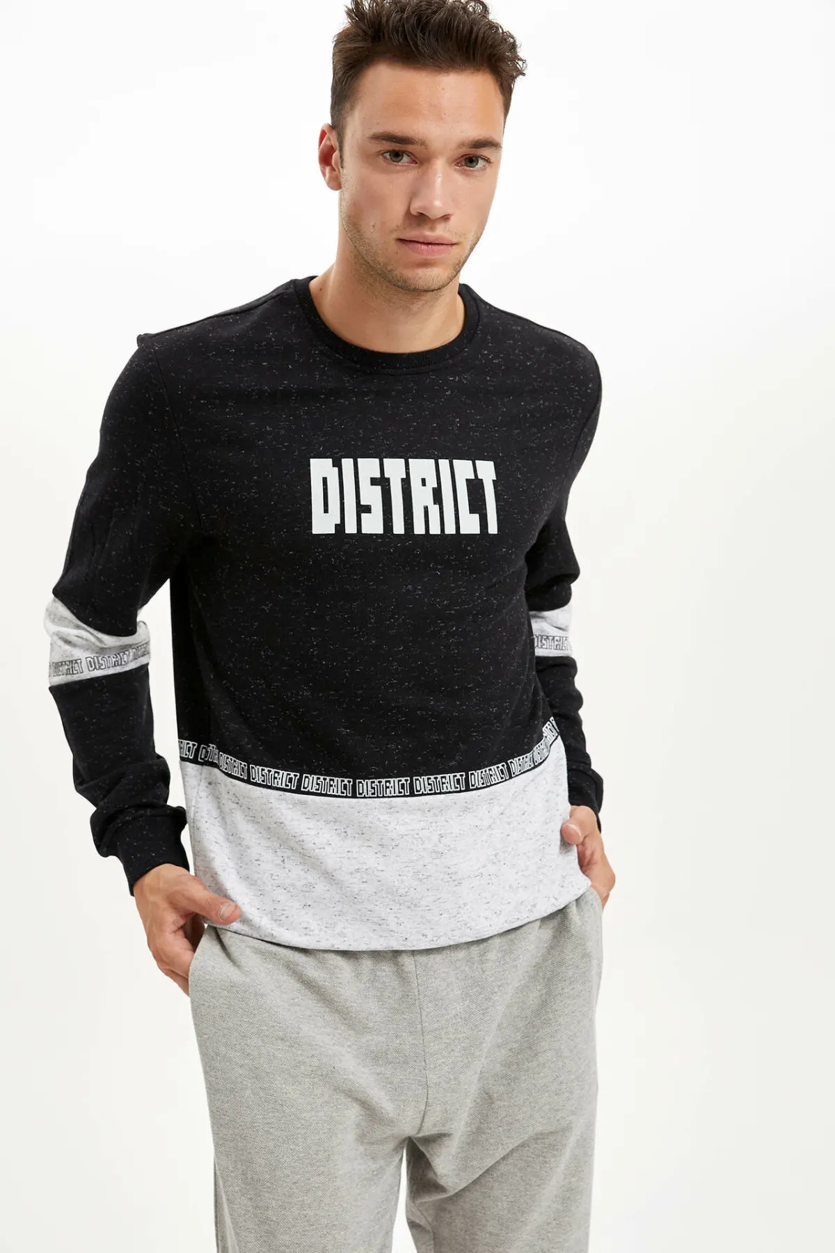 Дефакто Мужская рубашка модная с буквенным принтом повседневные пуловеры