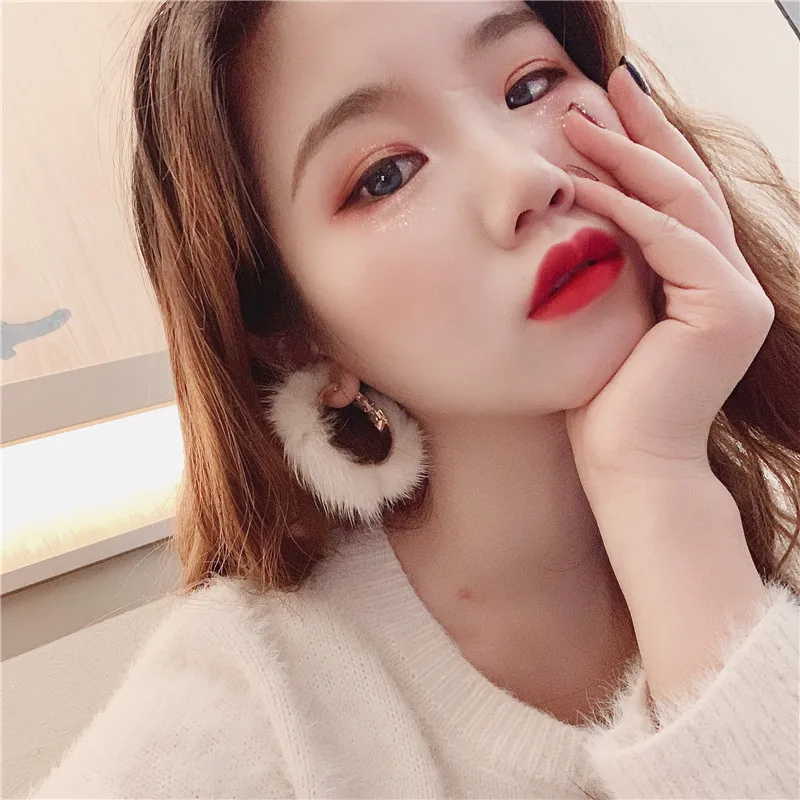 

2021 New Mink Fur Earrings, Ladies Multi-Drop Hoop Earrings, Plush Ear Clip Gifts,Round Earrings