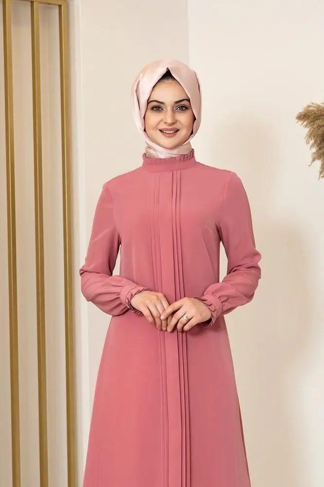 

Rose colour women tunic. Elegant and quality dress. Muslim dress. New season fashion. Made in Turkey. Caftan. Abaya