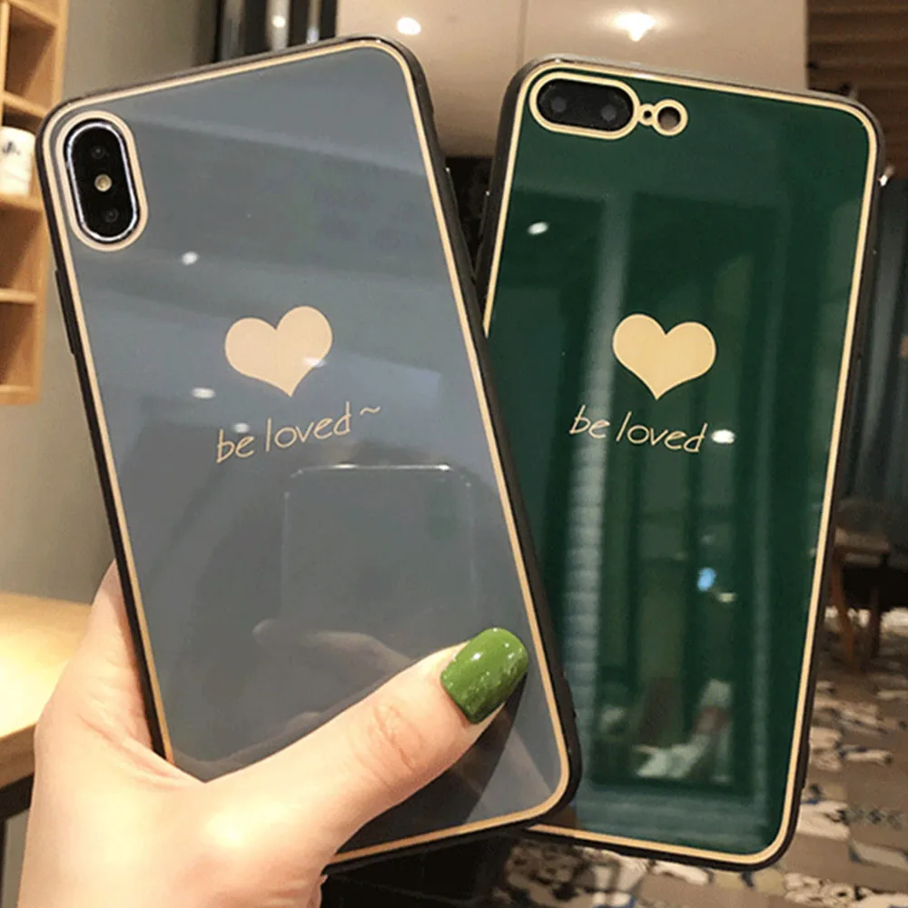 Роскошный чехол из закаленного стекла для iPhone 7 8 6 6S Plus X XS MAX XR пара любовь сердце