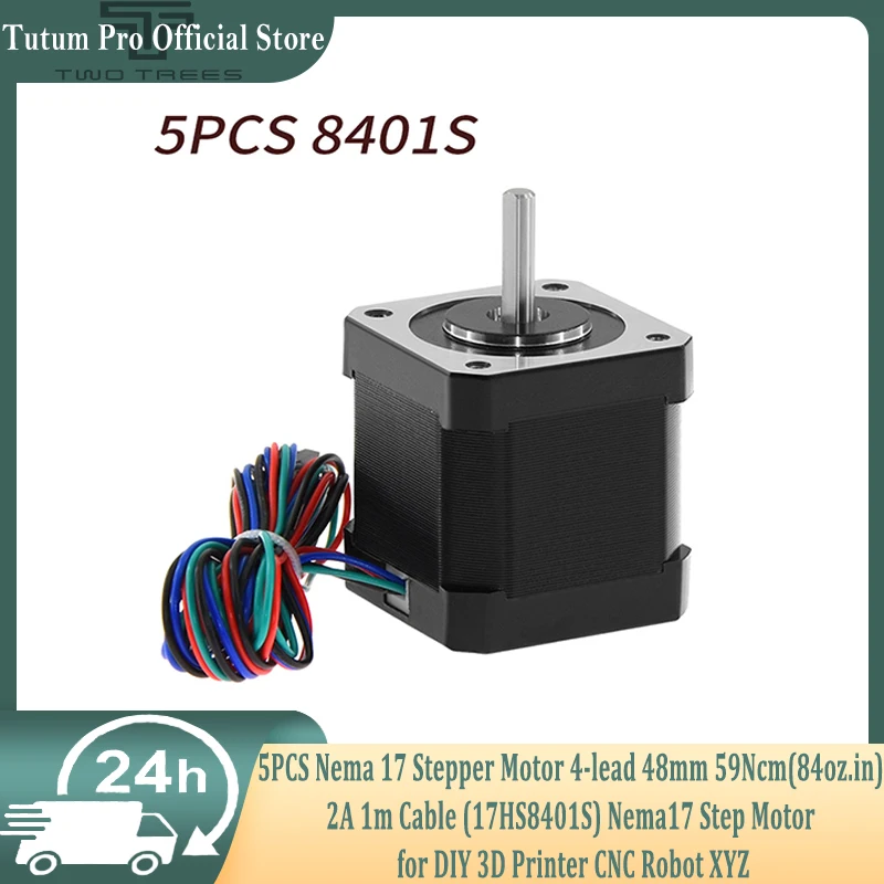 

5PCS Nema 17 Stepper Motor 4-lead 48mm 59Ncm(84oz.in) 2A 1m Cable (17HS8401S) Nema17 Step Motor for DIY 3D Printer CNC Robot XYZ
