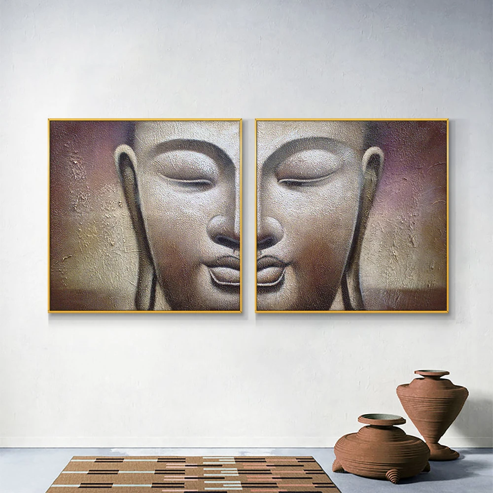 

Abstract 2pcs Buddha Head Painting 100% Hand Painted Oil Painting On Canvas Abstract Wall Art For Living Room House Decoration