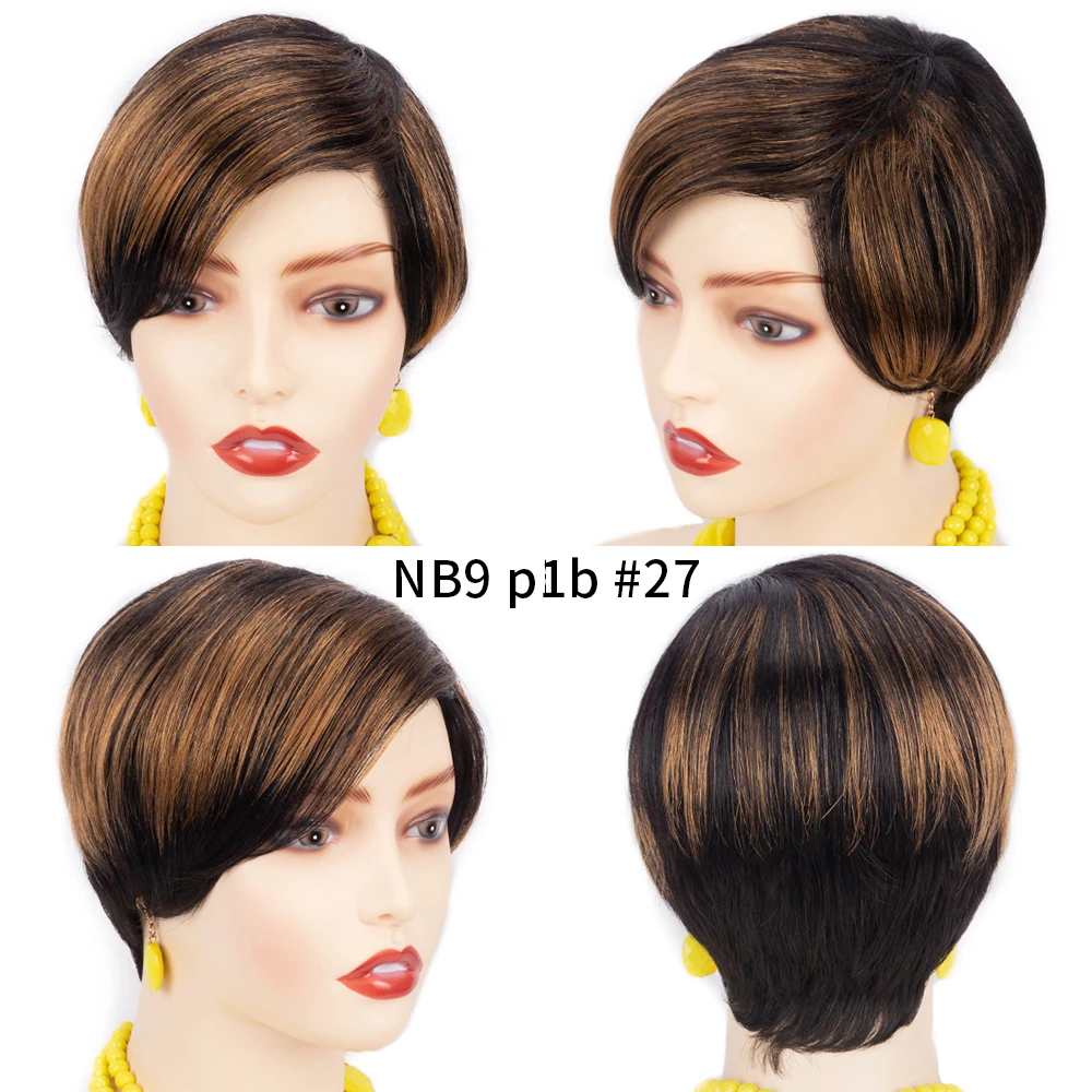 Pixie Cut Human Hair Wig Short Bob Straight Full Machine Made Ombre Blonde Burgundy Wigs Cheap Human Hair Wigs For Black Women