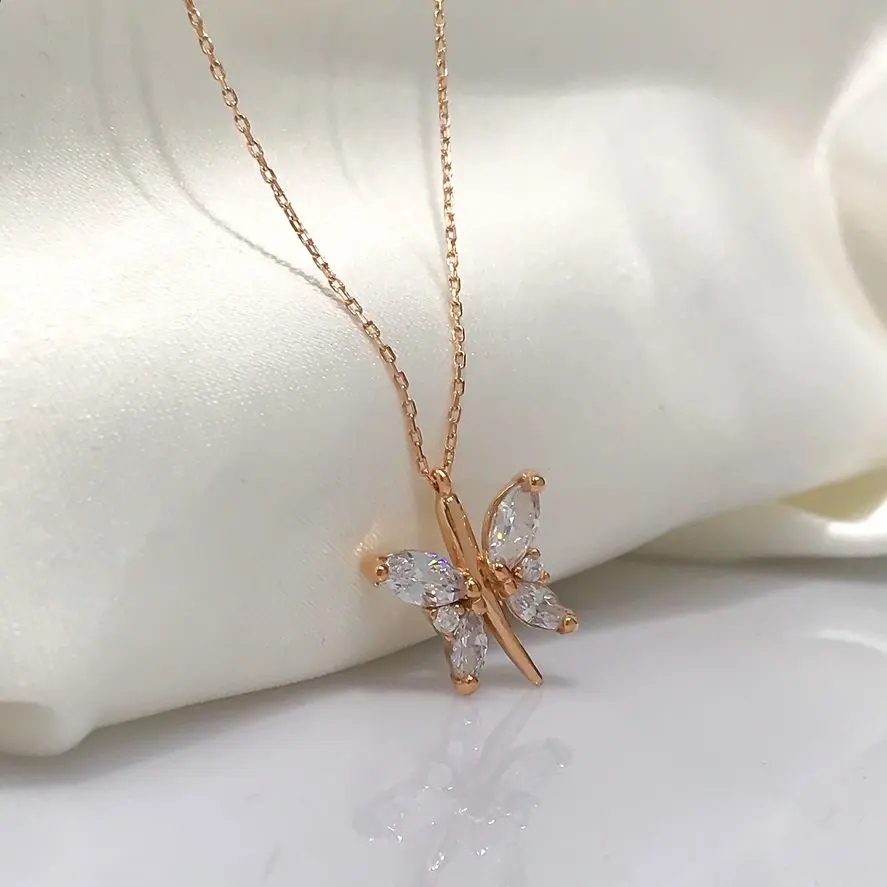 Специальное дизайнерское серебряное ожерелье в виде стрекозы из розового золота