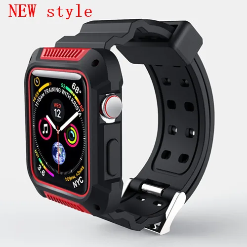 new red Хохлатая спортивный ремешок для Apple Watch 3 42 мм/38 мм для iwatch 3/2/1 запястье браслет резиновый ремешок для часов с защитный чехол - Цвет ремешка: new red