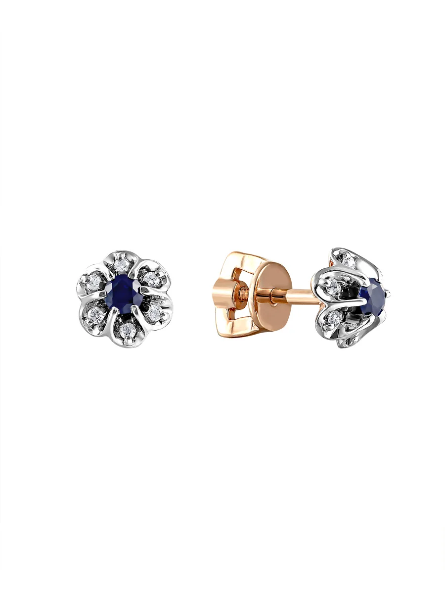 Серьги &quotЦветочек&quot SamoroDki Jewelry с натуральным агатом кор. рубином Гт. сапфиром