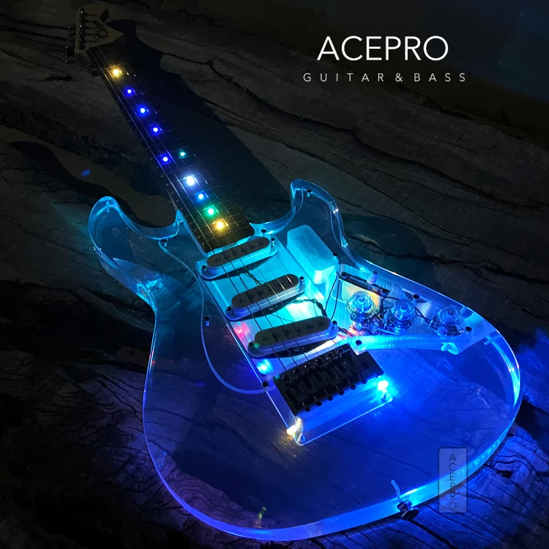 Новое поступление Acepro акриловый корпус электрогитары со светодиодной