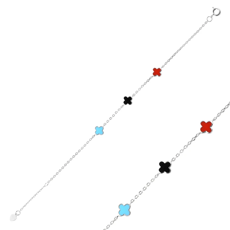 Серебряный 925 пробы браслет с клевером|Гибкие и жесткие браслеты| |