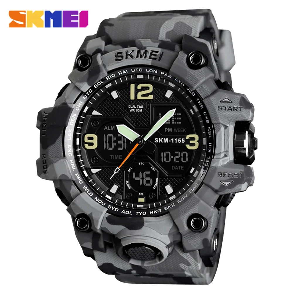 Gray Camouflage SKMEI 1155B кварцевые мужские часы цифровые электронные мужские часы модные повседневные спортивные мужские наручные часы водонепроницаемые - Цвет: Gray Camouflage