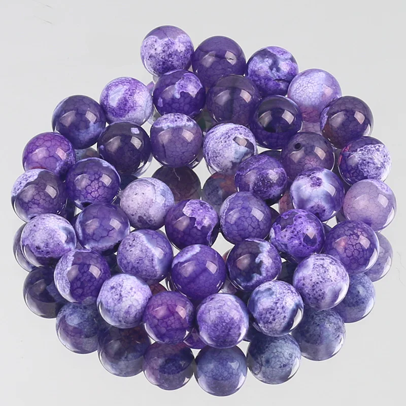 

Natural Stone Purple Cracked Fire Agates Onyx Round Loose Spacer Beads For Jewelry Making 6/8/10MM Diy Necklace Bracelet 15"Inch