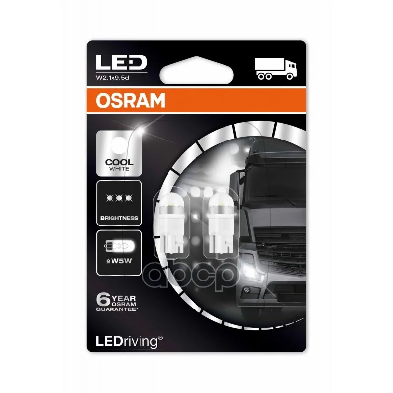 Led Лампа 24v 1w W2.1x9.5d Premium W5w / Холодный Белый 6000k (Двойной Блистер) Osram арт. 2824CW