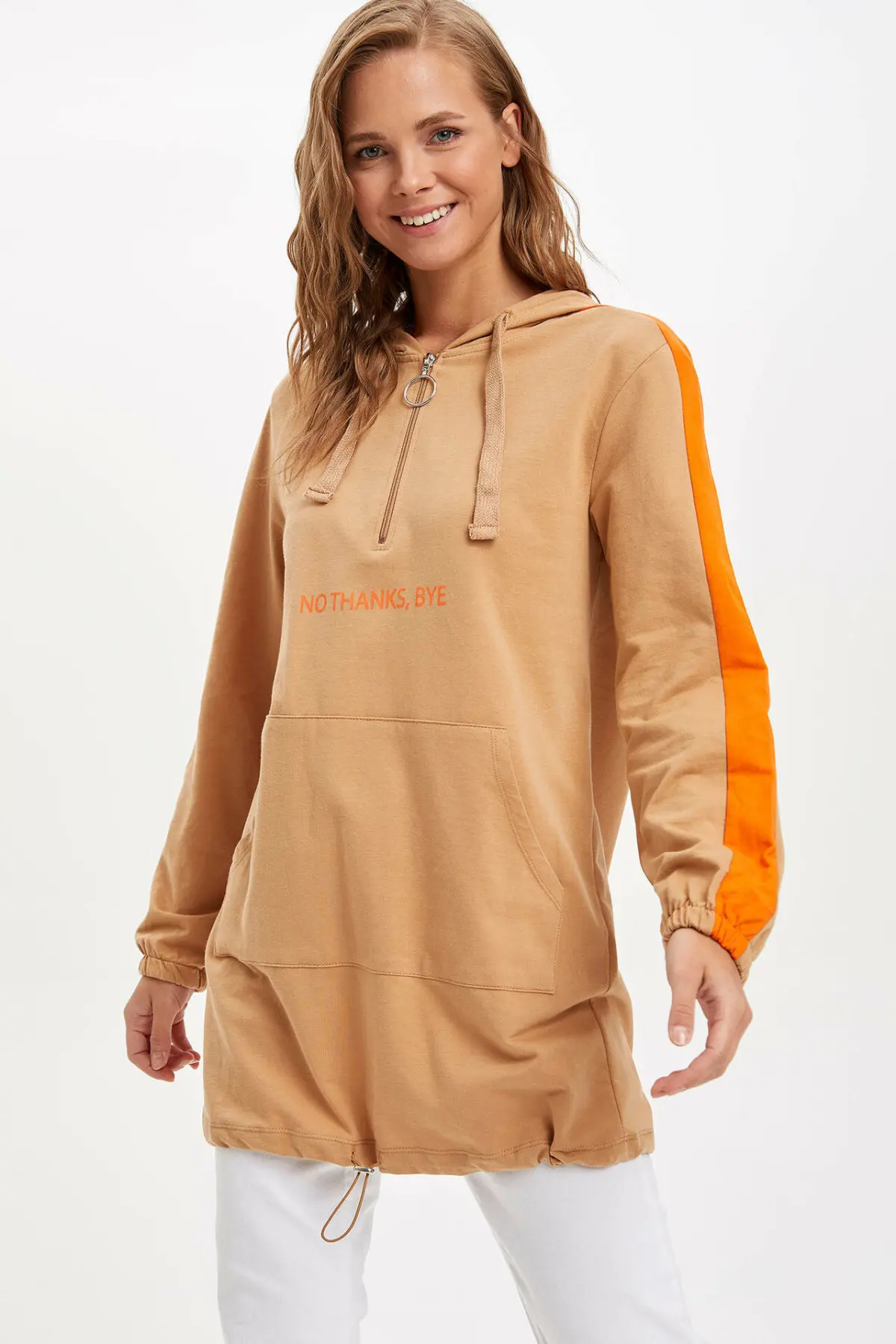 Дефакто женские осенние повседневные длинные толстовки однотонные с карманами