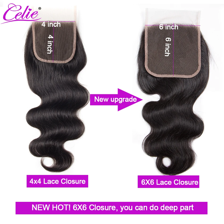 Ali волос бразильские волнистые волосы пряди с закрытием 6x6 Кружева Закрытие Remy