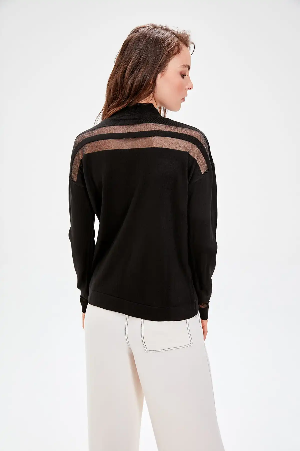 

Trendyol WOMEN-Black Tulle Detailed Knitwear Sweater TWOAW20FV0046