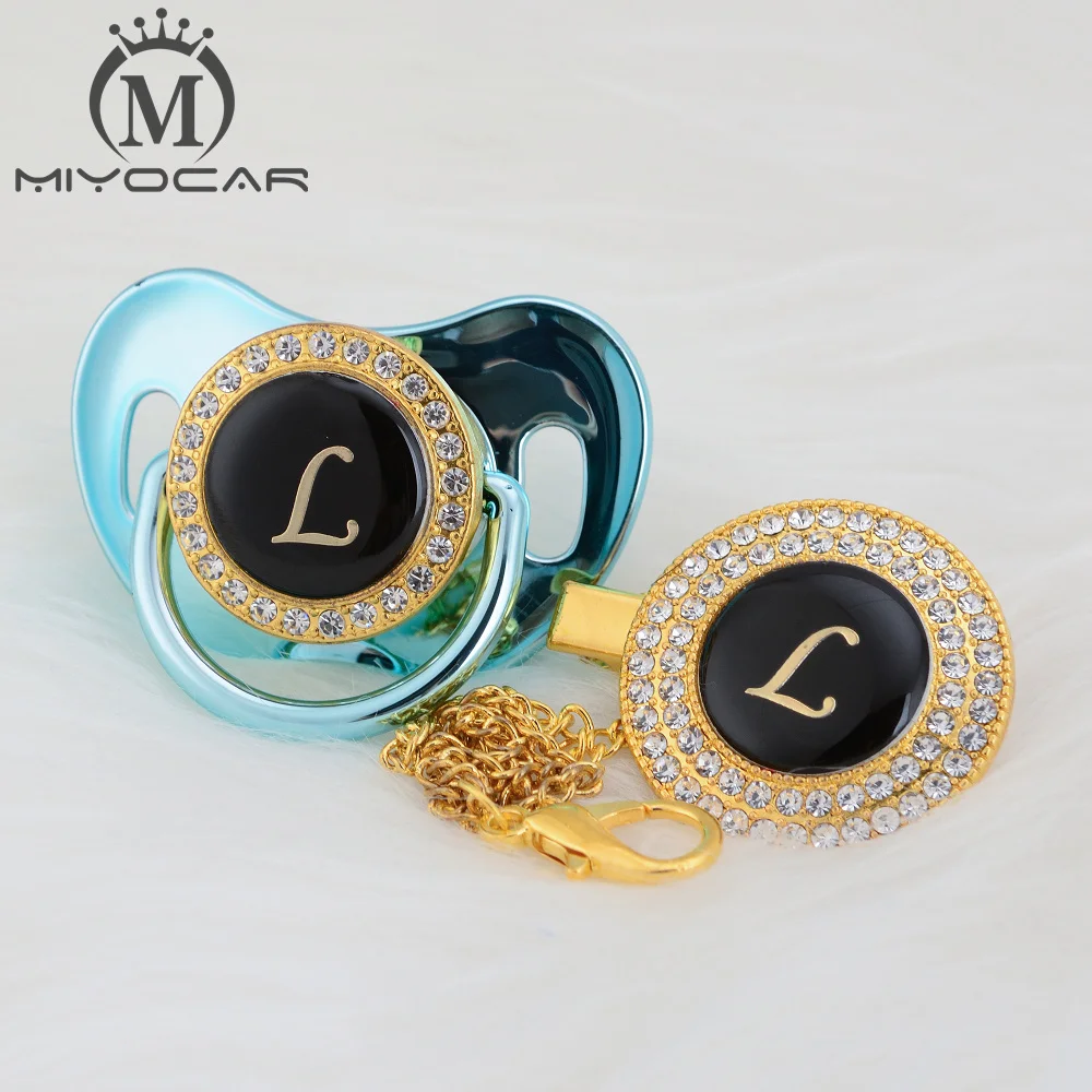 MIYOCAR уникальный дизайн имя инициалы буквенные L красивый bling соска и пустышка Клип BPA бесплатно пустышка bling уникальный дизайн LL