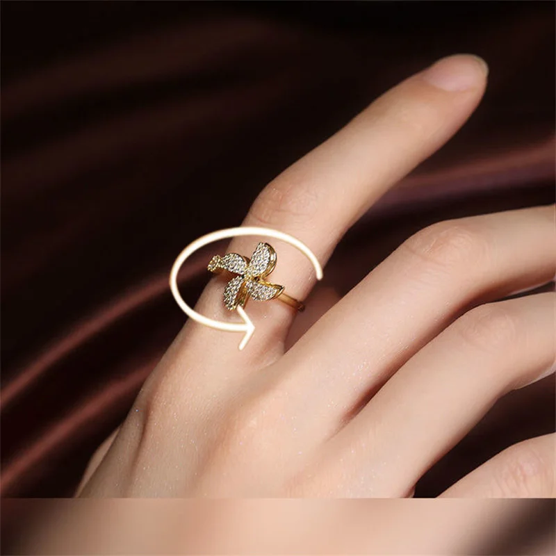 

New Trendy Rotating Relieve Stress Spinner Anxiety Ring Windmill Zircon Opening Ring for Women Anti Stress Fidget Ring Jewelry
